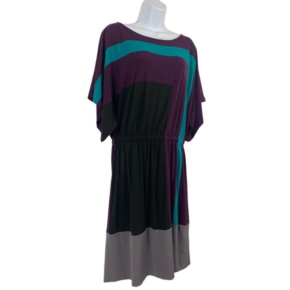 Dressbarn Womens Colorblock Geometric Print Short Sleeve Dress Size 10 Medium - Picture 3 of 11